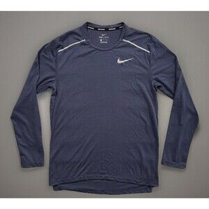 Nike Rise 365 Running Shirt Sz S Blue Reflective Long Sleeve Stretch AQ9923-557